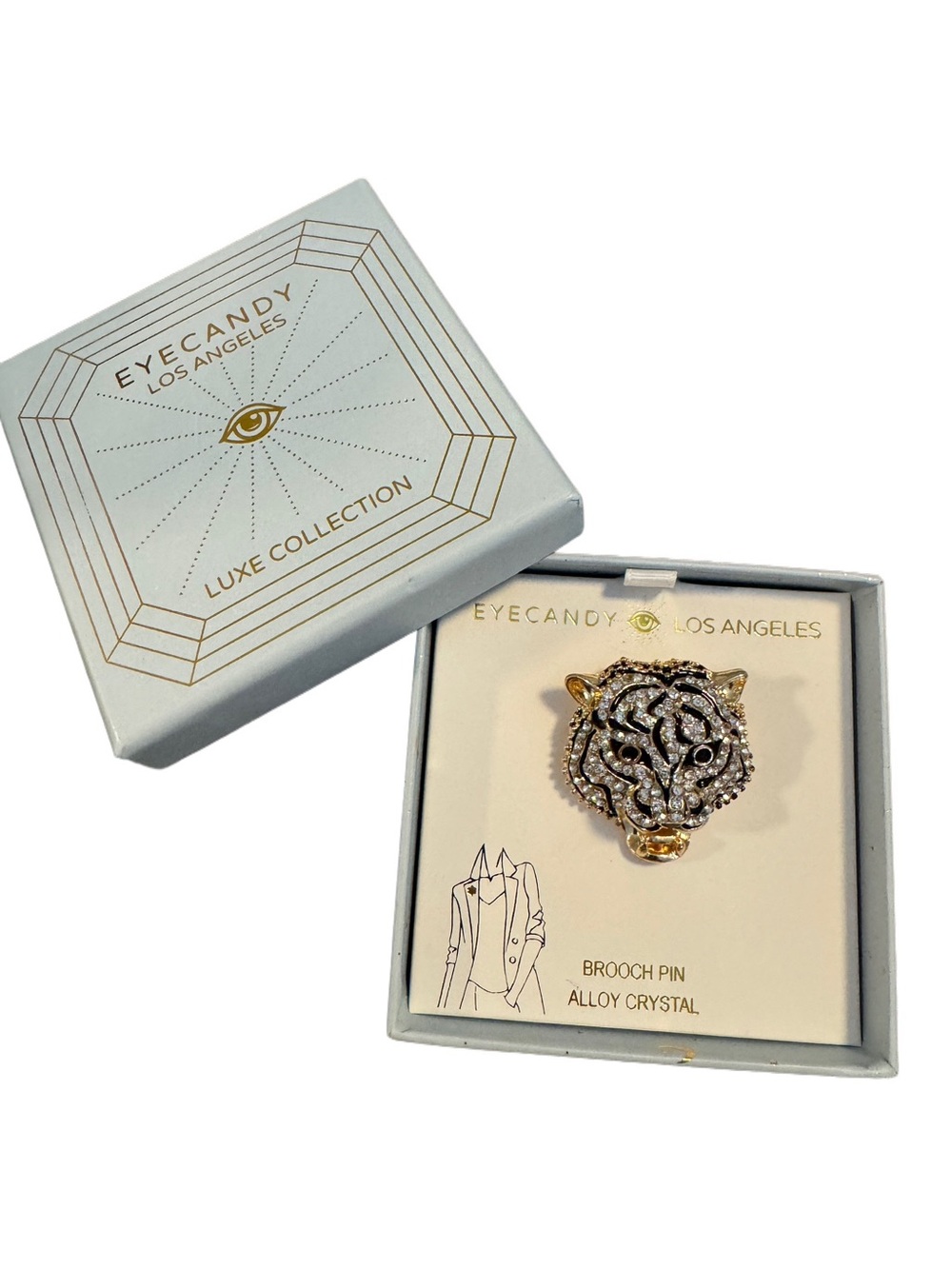 Eye Candy Gold-tone and Black Crystal Tiger Brooch Pin